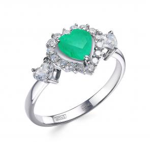 Кольцо из белого золота Бриллианты Костромы с бриллиантом и изумрудом 05БК01-4693/1 фото