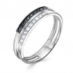 Кольцо из белого золота Бриллианты Костромы с бриллиантом и чёрным бриллиантом 05БК01-5605/7 фото