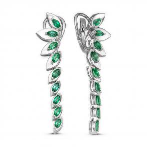 Серьги из белого золота Бриллианты Костромы с изумрудом 05БК02-0279/1 фото