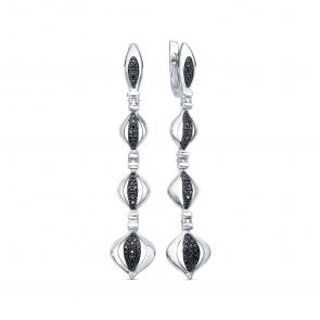 Серьги из белого золота Бриллианты Костромы с чёрным бриллиантом 05БК02-3775/7 фото