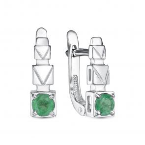 Серьги из белого золота Бриллианты Костромы с изумрудом 05БК02-4153/1 фото
