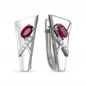 Серьги из белого золота Бриллианты Костромы с бриллиантом и рубином 05БК02-4353/3 фото