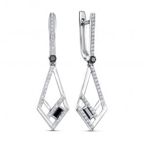 Серьги из белого золота Бриллианты Костромы с бриллиантом и чёрным бриллиантом 05БК02-5539/7 фото