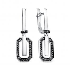 Серьги из белого золота Бриллианты Костромы с чёрным бриллиантом 05БК02-5551/7 фото