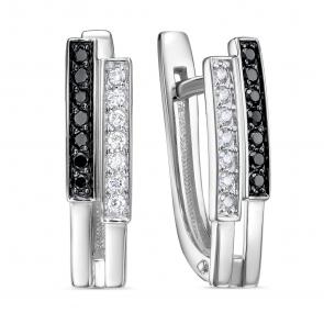 Серьги из белого золота Бриллианты Костромы с бриллиантом и чёрным бриллиантом 05БК02-5605/7 фото