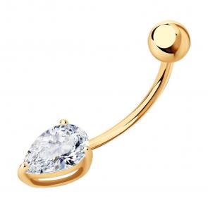 Золотой пирсинг в пупок SOKOLOV с фианитом 060181 фото