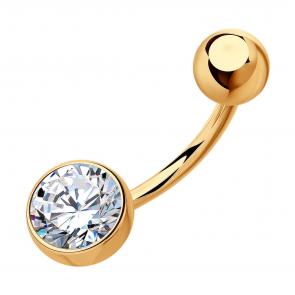 Золотой пирсинг в пупок SOKOLOV с фианитом 060204 фото