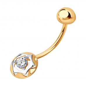 Золотой пирсинг в пупок SOKOLOV с фианитом 060210 фото