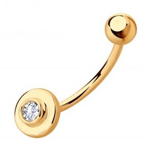 Золотой пирсинг в пупок SOKOLOV с фианитом 060212 фото