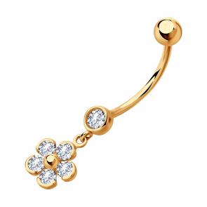Золотой пирсинг в пупок SOKOLOV с фианитом 060214 фото