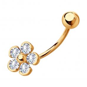 Золотой пирсинг в пупок SOKOLOV с фианитом 060215 фото