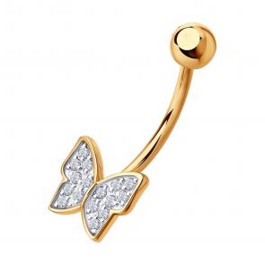 Золотой пирсинг в пупок SOKOLOV с фианитом 060226 фото