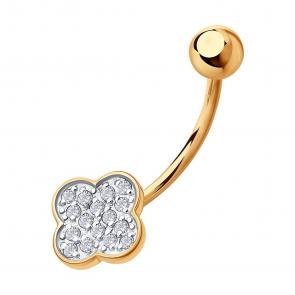 Золотой пирсинг в пупок SOKOLOV с фианитом 060227 фото