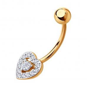 Золотой пирсинг в пупок SOKOLOV с фианитом 060228 фото