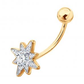 Золотой пирсинг в пупок SOKOLOV с фианитом 060229 фото