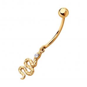 Золотой пирсинг в пупок Символ года Змея SOKOLOV с фианитом 060230 фото