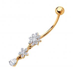 Золотой пирсинг в пупок SOKOLOV с фианитом 060232 фото