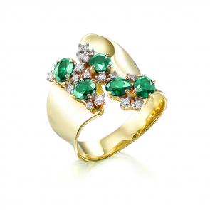 Кольцо из лимонного золота Мастер Бриллиант с бриллиантом и изумрудом 06M1-106-596-01 фото