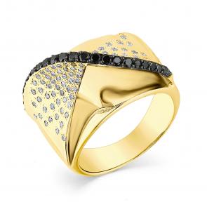 Кольцо из лимонного золота Мастер Бриллиант с бриллиантом и чёрным бриллиантом 06M1-107-009-55 фото