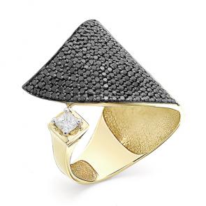 Кольцо из лимонного золота Мастер Бриллиант с бриллиантом и чёрным бриллиантом 06M1-107-233/1 фото
