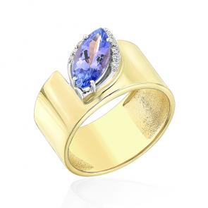 Кольцо из лимонного золота Мастер Бриллиант с бриллиантом и танзанитом 06M1-107-343/1-31 фото
