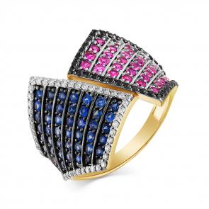 Кольцо из лимонного золота Мастер Бриллиант с бриллиантом, рубином и сапфиром 06M1-107-667-55 фото