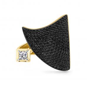 Кольцо из лимонного золота Мастер Бриллиант с бриллиантом и чёрным бриллиантом 06M1-307233-00-55 фото