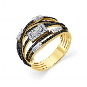 Кольцо из лимонного золота Мастер Бриллиант с бриллиантом и чёрным бриллиантом 06M1-307618-00-55 фото