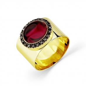 Кольцо из лимонного золота Мастер Бриллиант с бриллиантом и родолитом 06M1-308064-00-56 фото