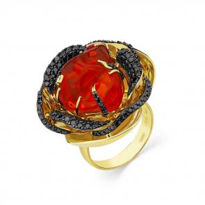 Кольцо из лимонного золота Мастер Бриллиант с опалом и чёрным бриллиантом 06M1-308159-01-55 фото