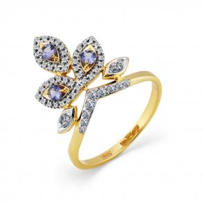 Кольцо из лимонного золота Мастер Бриллиант с бриллиантом и танзанитом 06M1-308411-00-31 фото