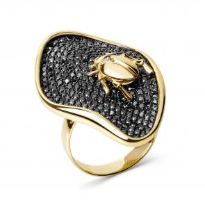 Кольцо из лимонного золота Мастер Бриллиант с бриллиантом и чёрным бриллиантом 06M1-308577-00-55 фото