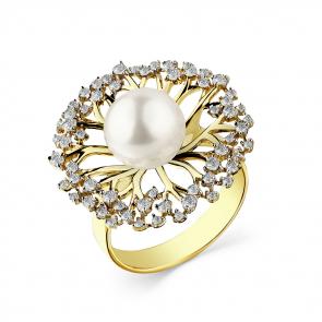 Кольцо из лимонного золота Мастер Бриллиант с бриллиантом и жемчугом 06M1-308626-00-21 фото