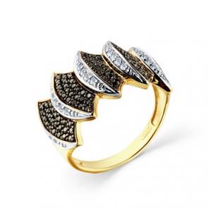 Кольцо из лимонного золота Мастер Бриллиант с бриллиантом и чёрным бриллиантом 06M1-308629-00-55 фото