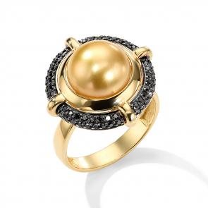 Кольцо из лимонного золота Мастер Бриллиант с жемчугом и чёрным бриллиантом 06M1-308696-00-55 фото