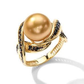 Кольцо из лимонного золота Мастер Бриллиант с жемчугом и чёрным бриллиантом 06M1-308709-00-55 фото
