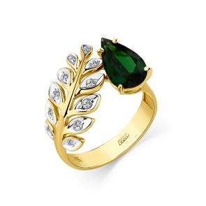 Кольцо из лимонного золота Мастер Бриллиант с бриллиантом и хромдиопсидом 06M1-308774-01-37 фото