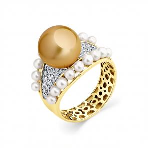Кольцо из лимонного золота Мастер Бриллиант с бриллиантом и жемчугом 06M1-308846-00-55 фото