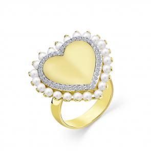 Кольцо из лимонного золота Мастер Бриллиант с бриллиантом и жемчугом 06M1-308851-00-28 фото