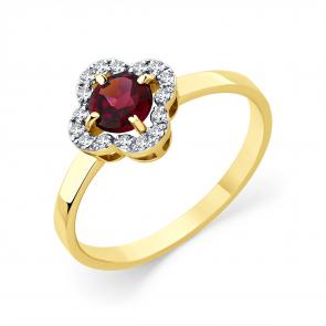 Кольцо из лимонного золота Мастер Бриллиант с бриллиантом и родолитом 06M1-308882-00-33 фото