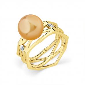 Кольцо из лимонного золота Мастер Бриллиант с бриллиантом и жемчугом 06M1-308895-00-22 фото