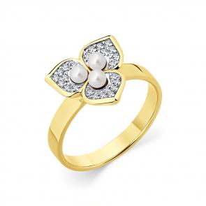 Кольцо из лимонного золота Мастер Бриллиант с бриллиантом и жемчугом 06M1-308967-00-28 фото