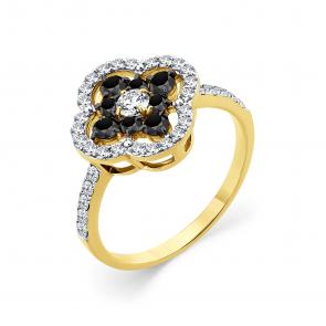 Кольцо из лимонного золота Мастер Бриллиант с бриллиантом и чёрным бриллиантом 06M1-308989-00-55 фото