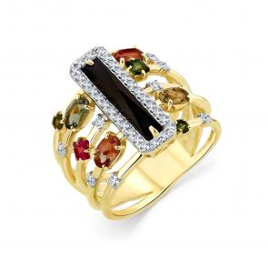 Кольцо из лимонного золота Мастер Бриллиант с бриллиантом, агатом и турмалином 06M1-309102-00-55 фото