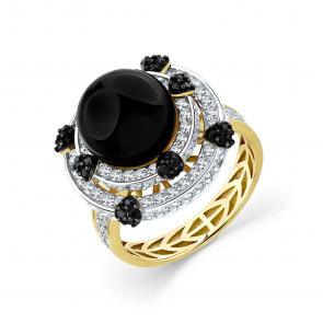 Кольцо из лимонного золота Мастер Бриллиант с бриллиантом, агатом и чёрным бриллиантом 06M1-309142-00-56 фото