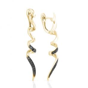 Серьги из лимонного золота Мастер Бриллиант с чёрным бриллиантом 06M2-107-037/1 фото