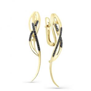 Серьги из лимонного золота Мастер Бриллиант с чёрным бриллиантом 06M2-107-342-48 фото