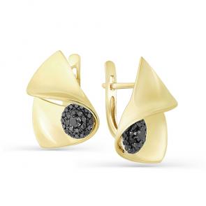 Серьги из лимонного золота Мастер Бриллиант с чёрным бриллиантом 06M2-107-352-48 фото