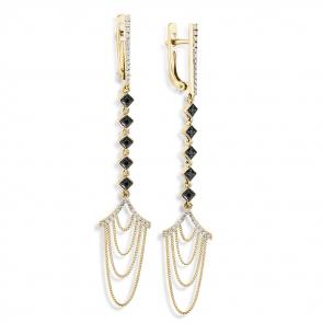 Серьги из лимонного золота Мастер Бриллиант с бриллиантом и чёрным бриллиантом 06M2-107-643-55 фото