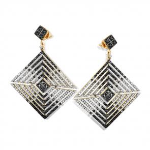 Серьги из лимонного золота Мастер Бриллиант с бриллиантом и чёрным бриллиантом 06M2-107-645-55 фото